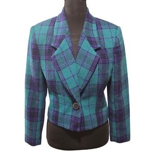 Karen Scott Petites Plaid Blazer Jacket Button Front Women's 6 ‎ preppy holiday